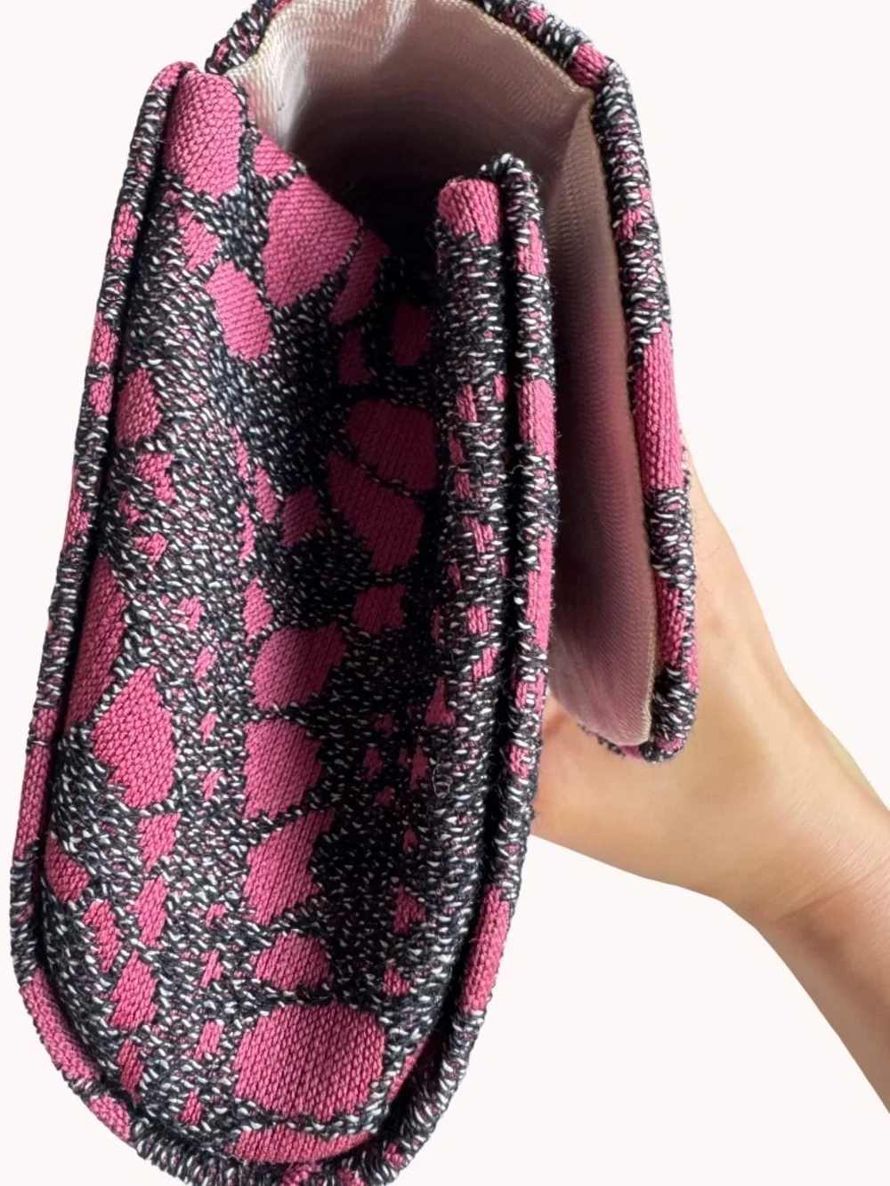 Vintage Pink Black Fabric Clutch Evening Bag Wedding Purse Formal Party Makeup
